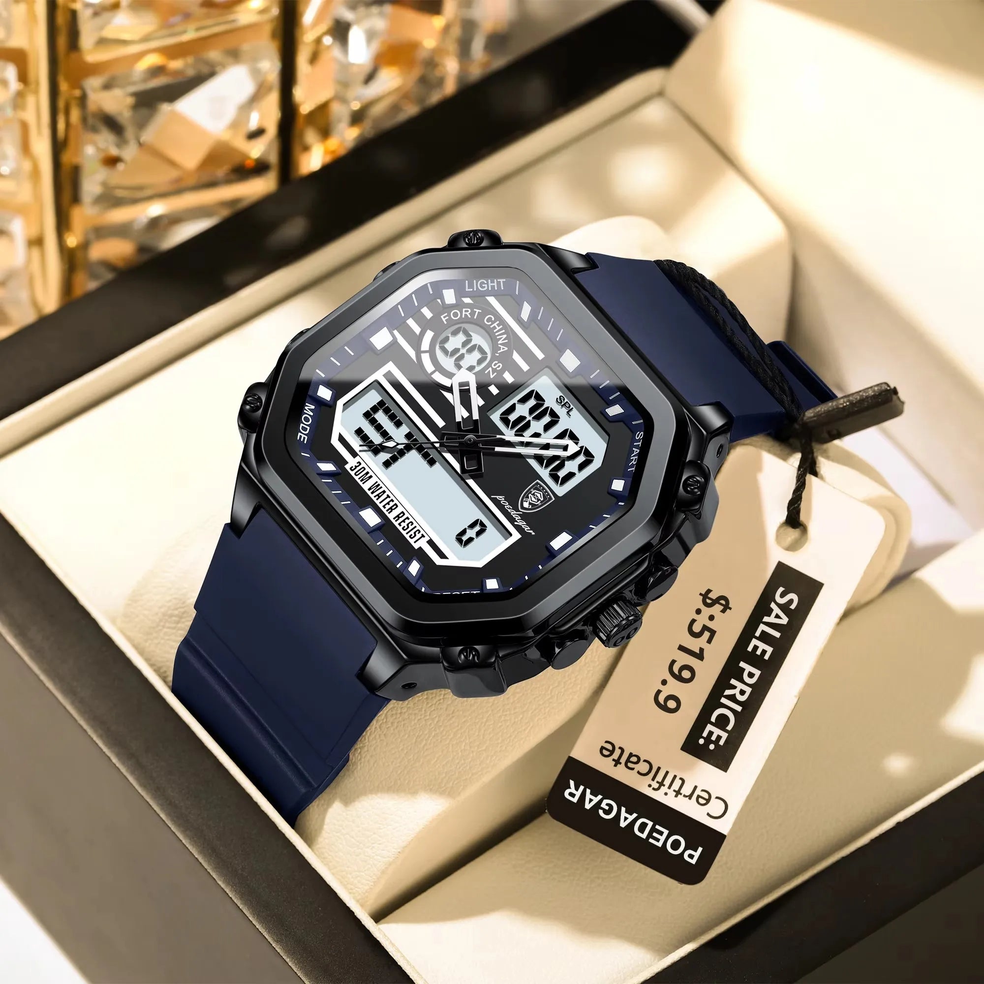 POEDAGAR 993 New Dual Display LED Night Light Leisure Electronic Men's Quartz Watch Multi Functional Sports Waterproof Watches