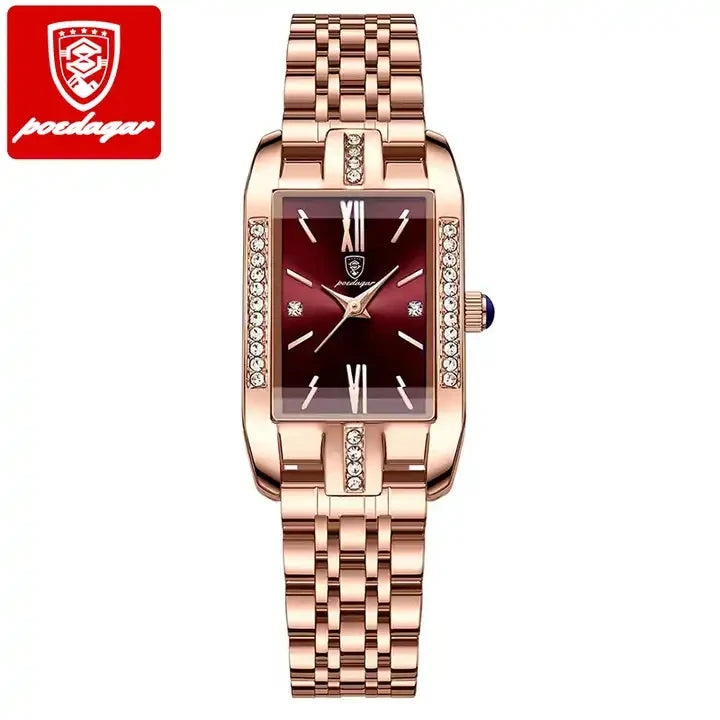 POEDAGAR 365 Woman Diamond Watch Luxury Rose Gold Rectangle Waterproof Quartz Women Watches Stainless Steel Bracelet Clock Girl
