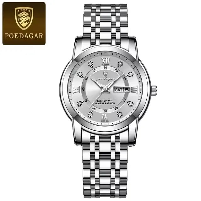 POEDAGAR 769 Women Wristwatch Luxury Quartz Ladies Watch Waterproof Stainless Steel Luminous Date Week Women's Watches Clock