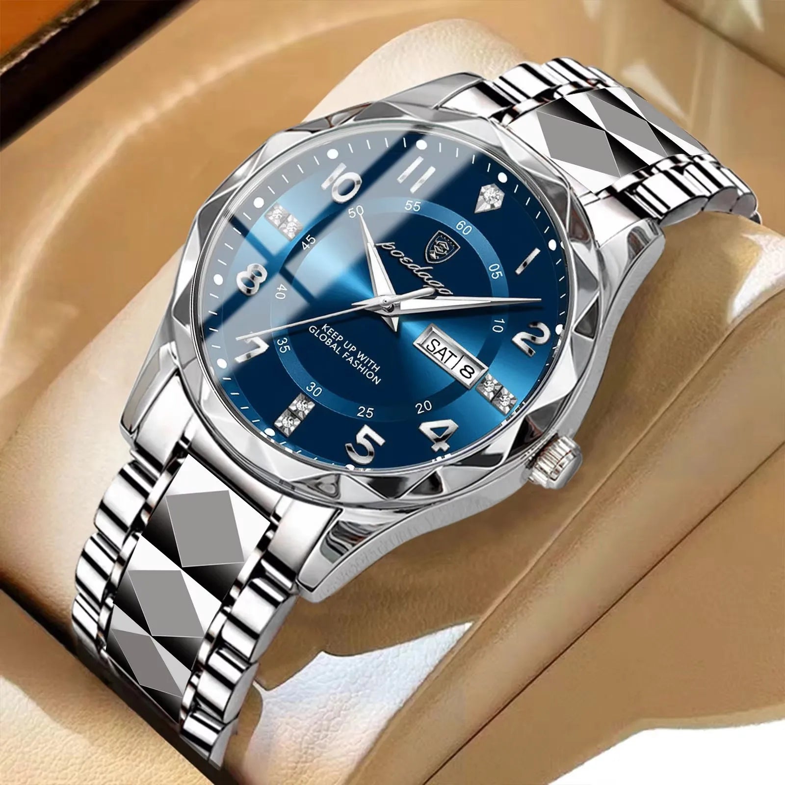 POEDAGAR Stainless Steel Watch Men Week Calendar Display Quartz Watches Simple Sport Waterproof Man Bracelet Luxury Wristwatches