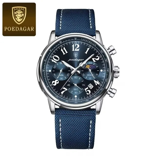 POEDAGAR 808 New Luxury Sports Men Watch Waterproof Luminous Chronograph Nylon Leather Date Man Wristwatch Quartz Men's Watches