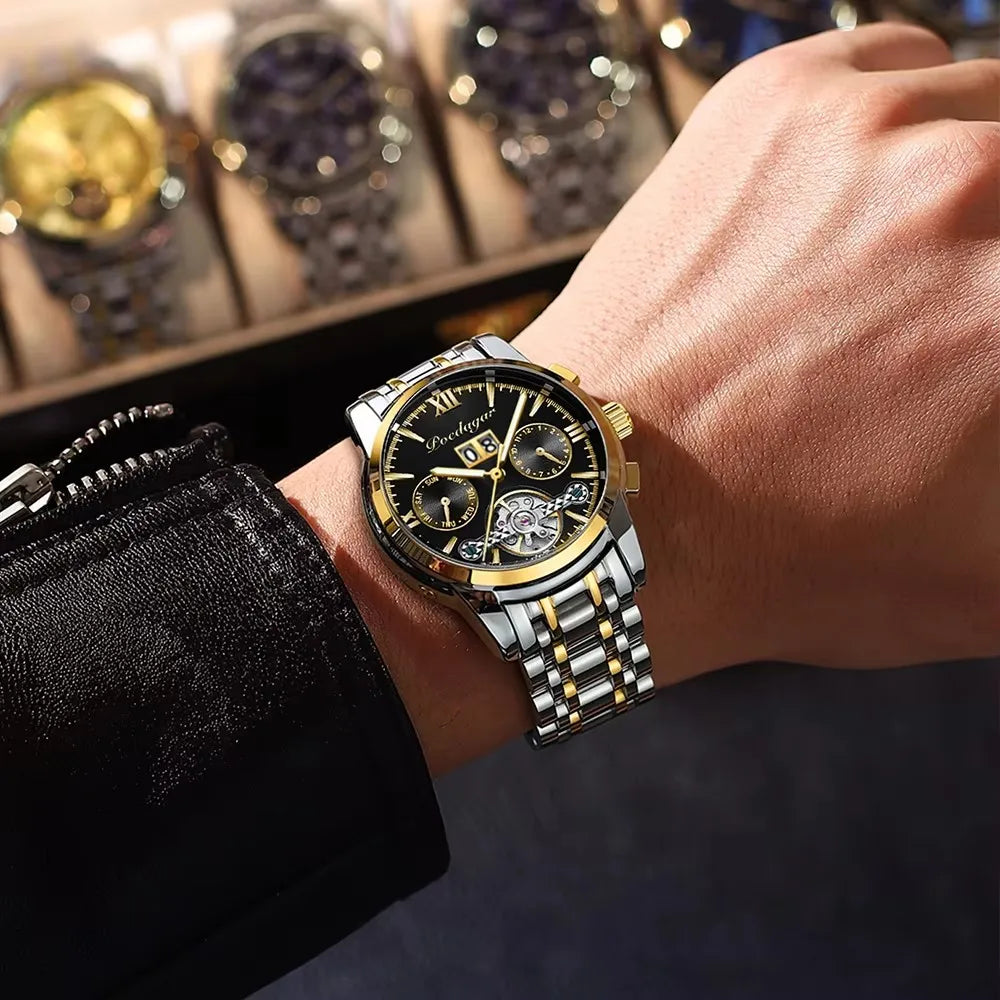 POEDAGAR Automatic Watch Men 8051 Relogio Masculino Classics Tourbillon Mechanical Watches Waterproof Luminous Man Wristwatches