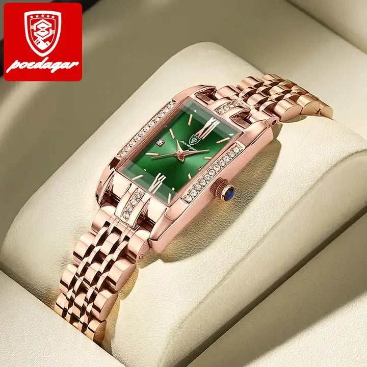 POEDAGAR 365 Woman Diamond Watch Luxury Rose Gold Rectangle Waterproof Quartz Women Watches Stainless Steel Bracelet Clock Girl