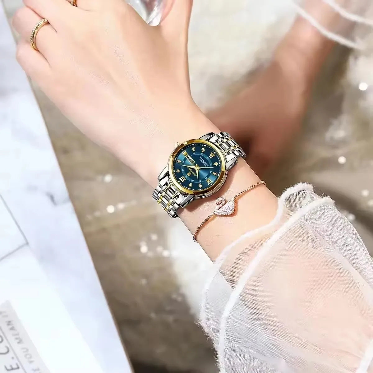 POEDAGAR 769 Women Wristwatch Luxury Quartz Ladies Watch Waterproof Stainless Steel Luminous Date Week Women's Watches Clock