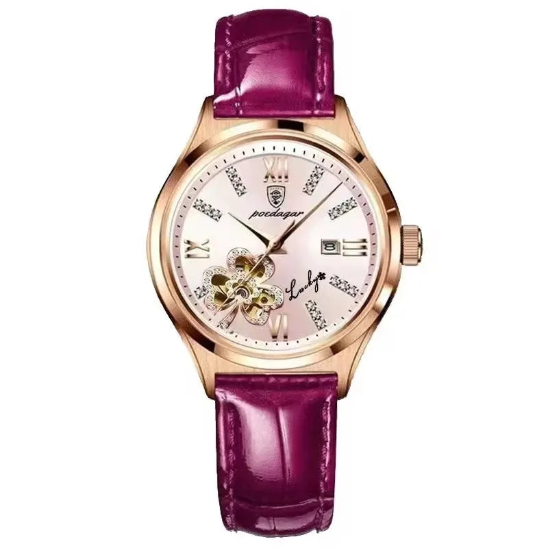 POEDAGAR 328 Special China Women Quartz Watch Latest Leather Strap Water Resistant Date Display Flower Casual Wristwatch