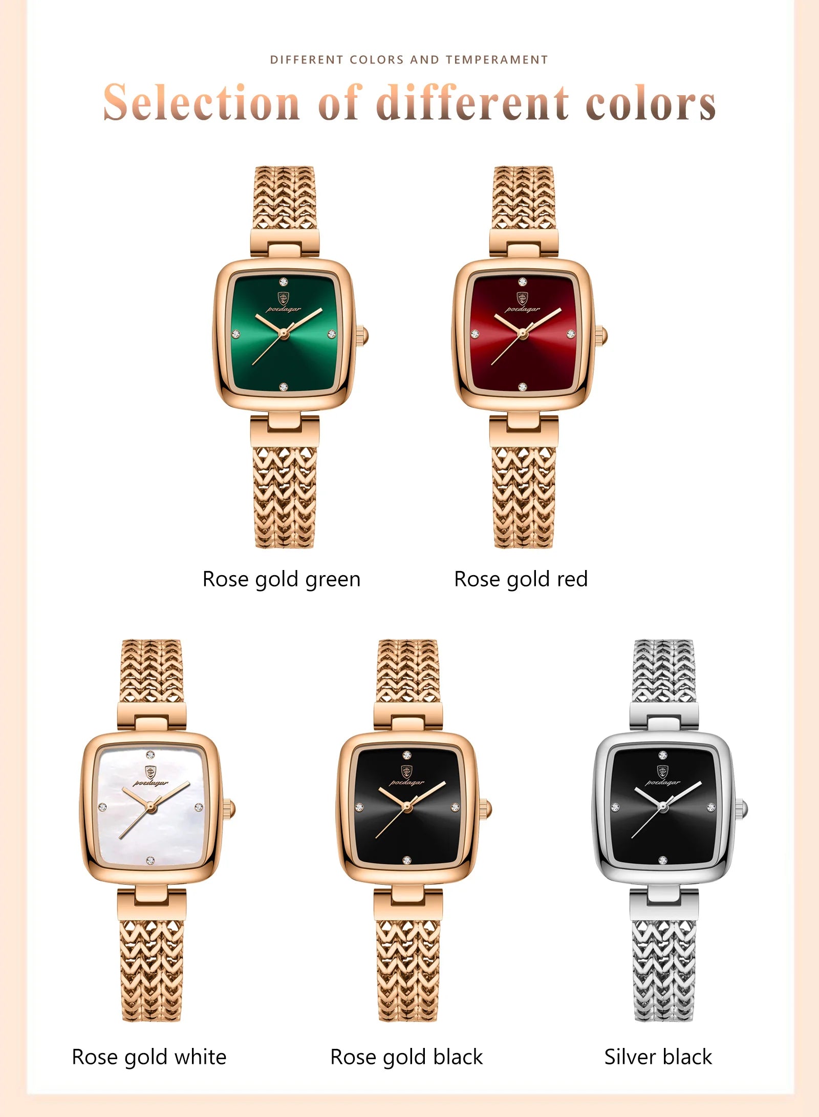 POEDAGAR Hot Sell Luxury Reloj 2024 New Square Watch for Woman Waterproof Stainless Steel Ladies Quartz Watch Women Watches 768