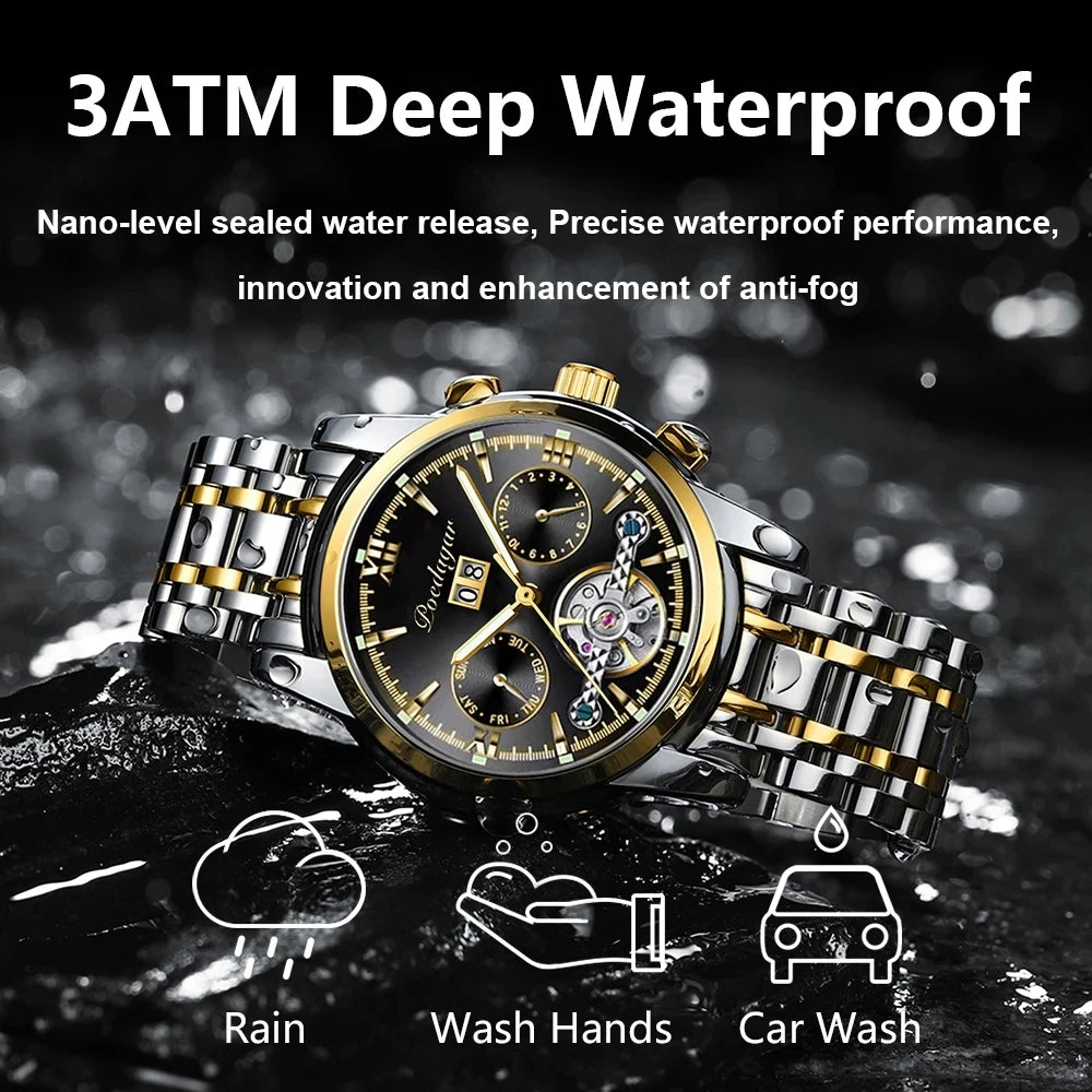 POEDAGAR Automatic Watch Men 8051 Relogio Masculino Classics Tourbillon Mechanical Watches Waterproof Luminous Man Wristwatches