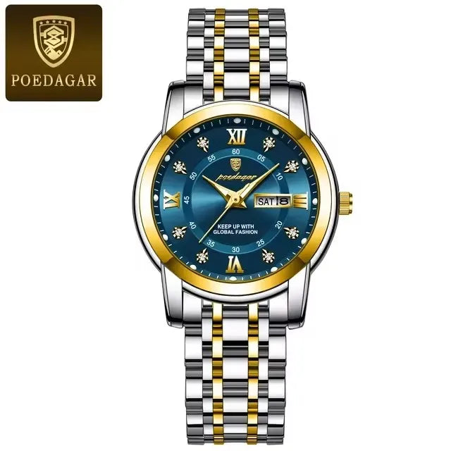 POEDAGAR 769 Women Wristwatch Luxury Quartz Ladies Watch Waterproof Stainless Steel Luminous Date Week Women's Watches Clock