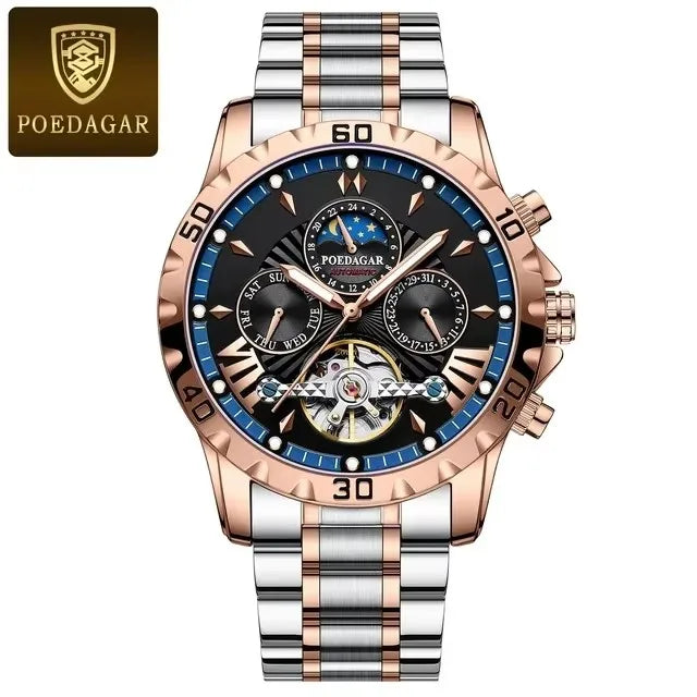 POEDAGAR 1412  Automatic Watches High Quality Tourbillon Mechanical Watch Luminous Mens Wristwatch Clock Relojes Hombre Montres