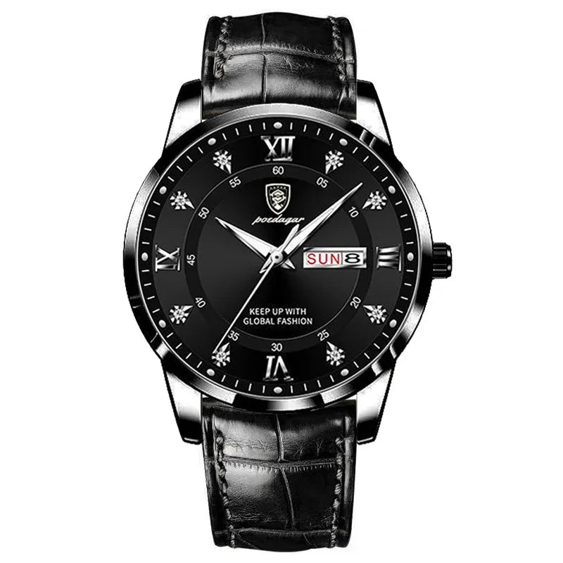 POEDAGAR 836 Men's Luxury Business Casual Simple Watch New Arrival Brown Leather Waterproof Luminous Japan Alloy Sport Fashion