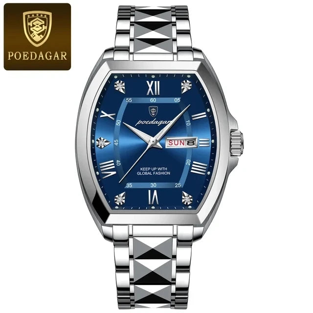 POEDAGAR Square Gold Quartz Watches Business Double Calendar Luxury Watch for Men Stainless Steel Waterproof Clock New Hot Sale