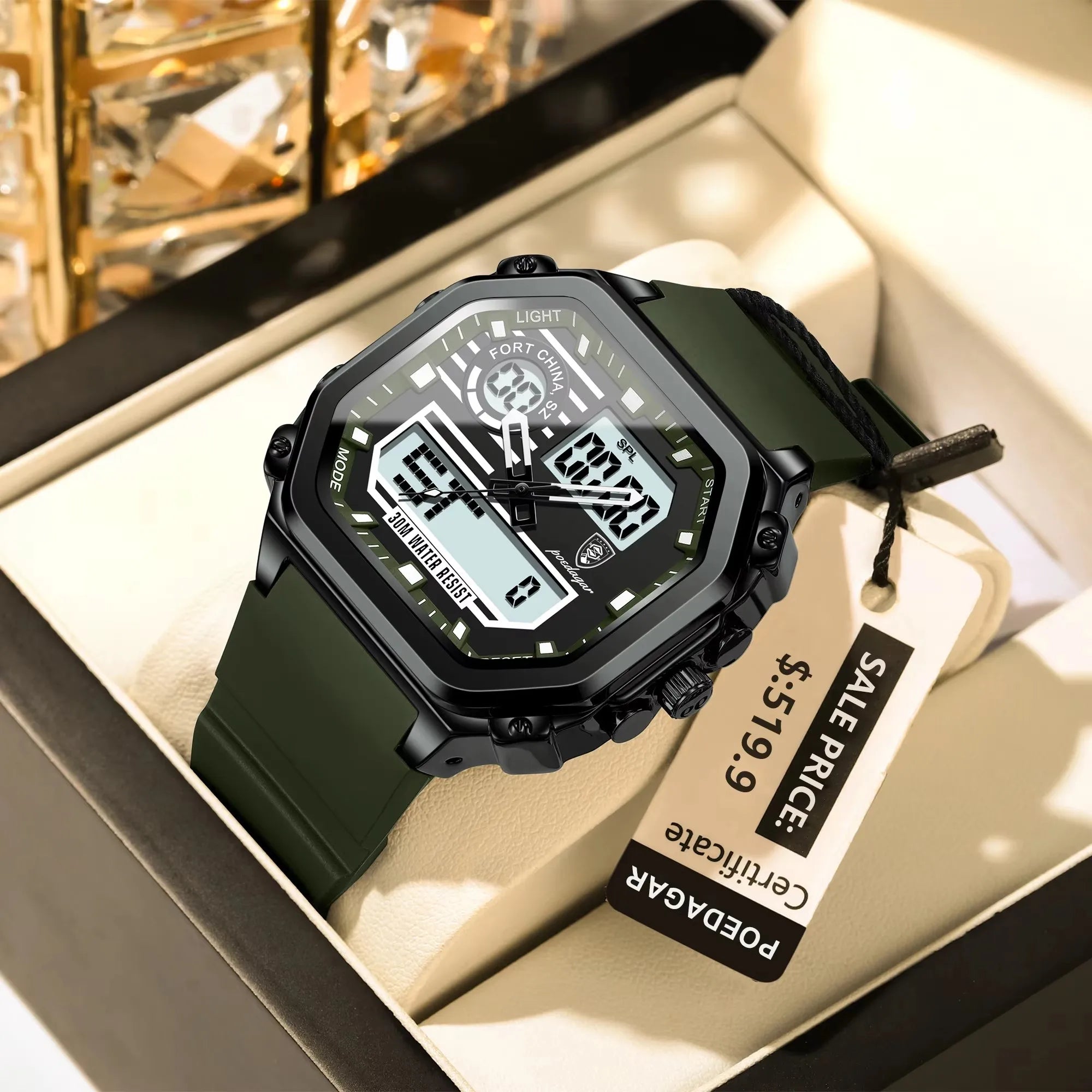 POEDAGAR 993 New Dual Display LED Night Light Leisure Electronic Men's Quartz Watch Multi Functional Sports Waterproof Watches