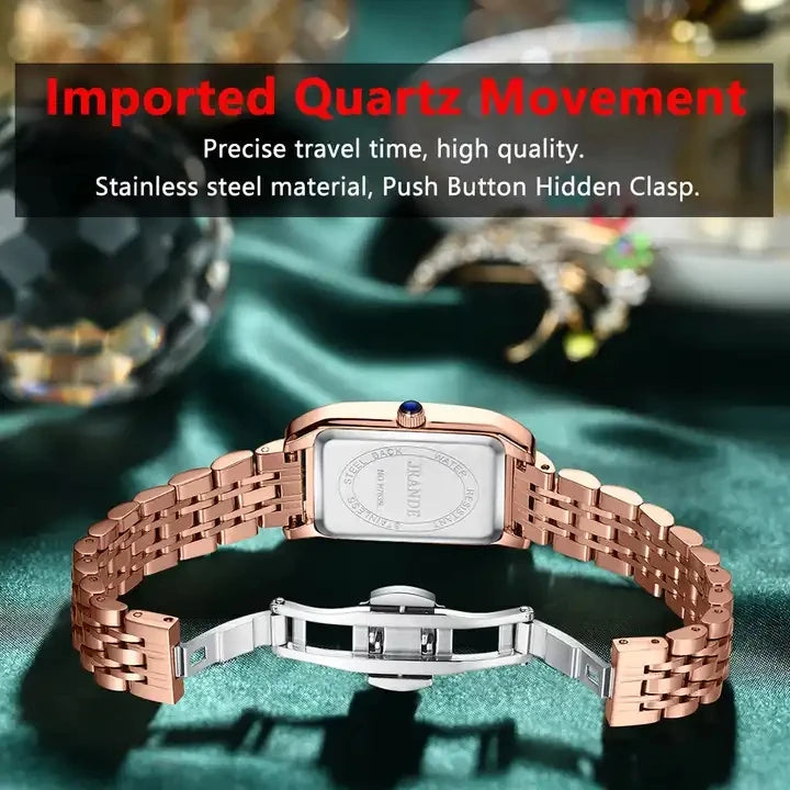 POEDAGAR 365 Woman Diamond Watch Luxury Rose Gold Rectangle Waterproof Quartz Women Watches Stainless Steel Bracelet Clock Girl