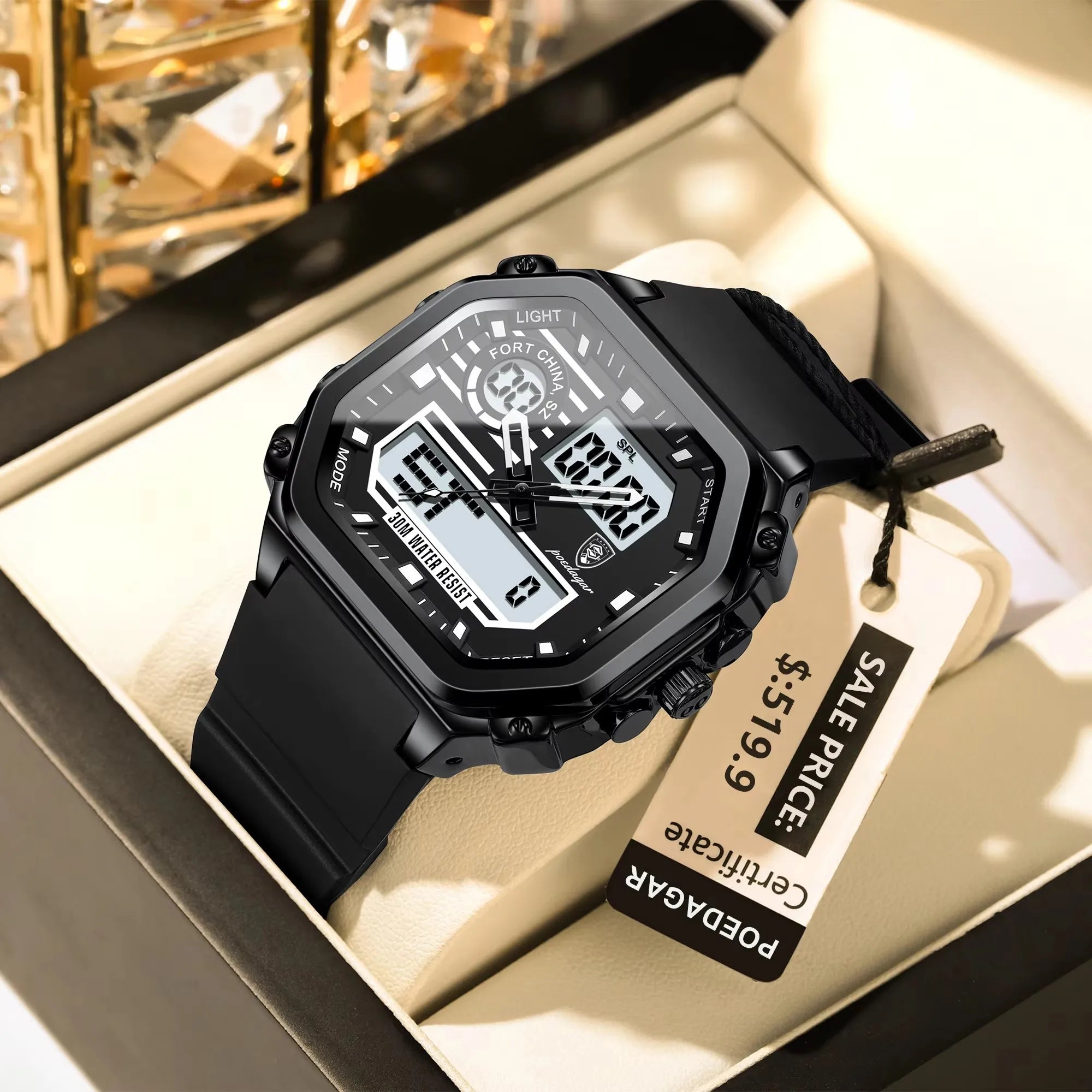 POEDAGAR 993 New Men's Quartz Watch Multi Functional Sports Waterproof Dual Display LED Night Light Leisure Electronic Watches