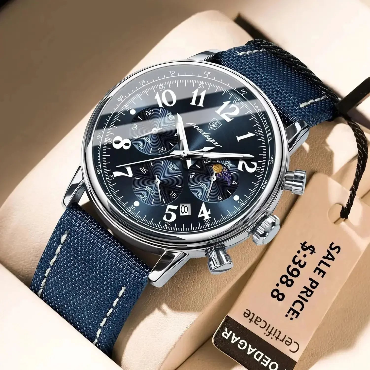 POEDAGAR 808 New Luxury Sports Men Watch Waterproof Luminous Chronograph Nylon Leather Date Man Wristwatch Quartz Men's Watches