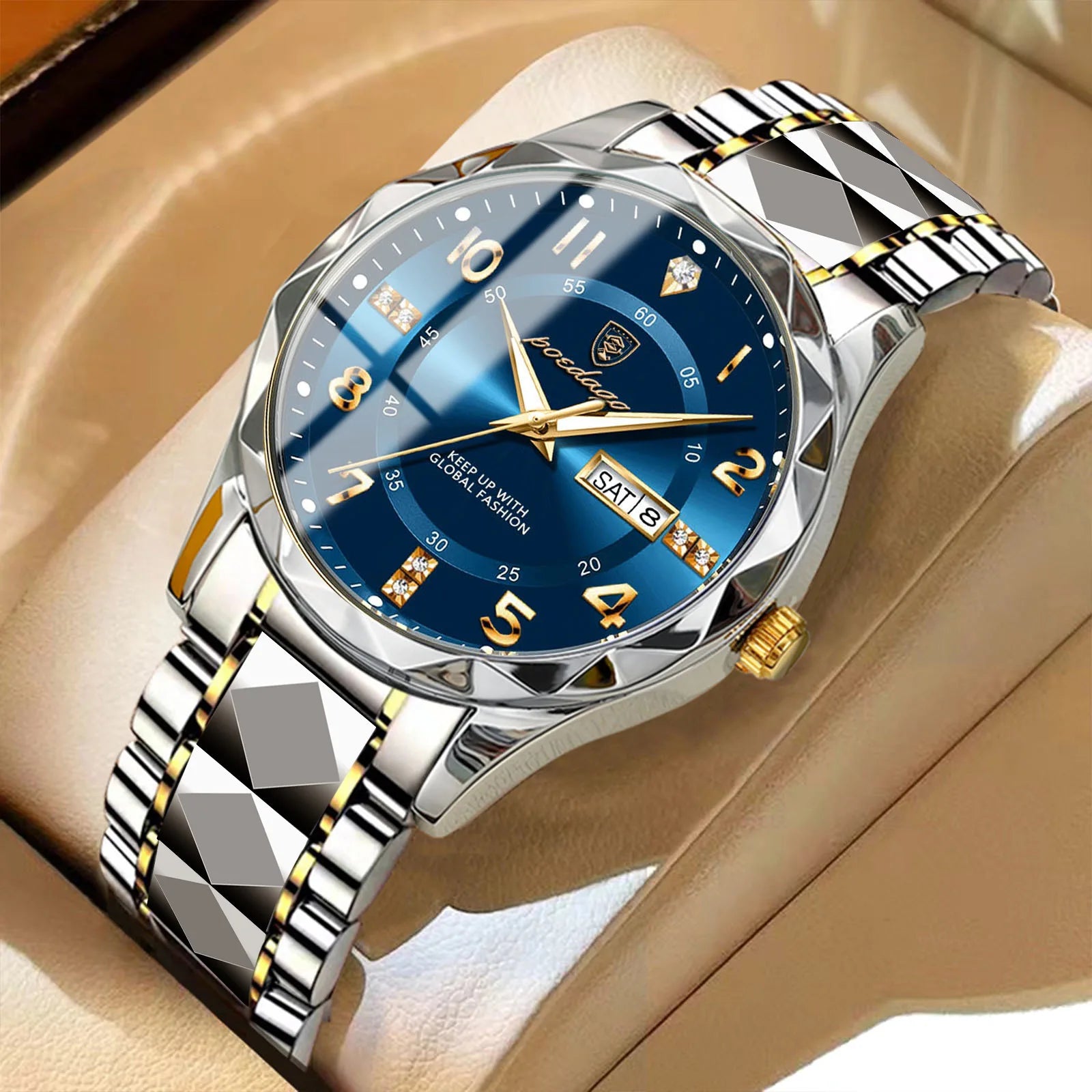 POEDAGAR Stainless Steel Watch Men Week Calendar Display Quartz Watches Simple Sport Waterproof Man Bracelet Luxury Wristwatches