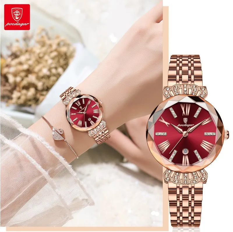 POEDAGAR Woman Watch 766 Luxury Quartz Wristwatch High Quality Diamond Bracelet Steel Ladies Watches Relogio Feminino