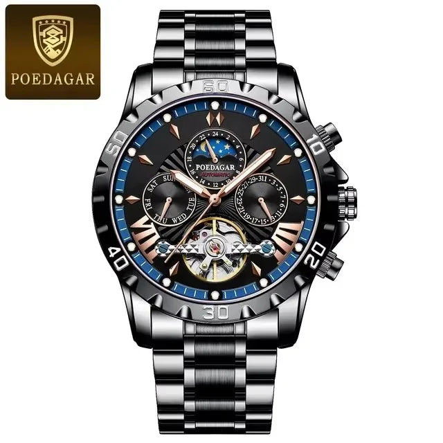 POEDAGAR 1412  Automatic Watches High Quality Tourbillon Mechanical Watch Luminous Mens Wristwatch Clock Relojes Hombre Montres