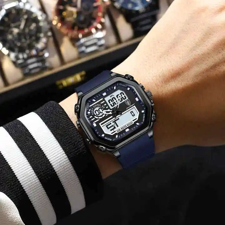 POEDAGAR 993 New Men's Quartz Watch Multi Functional Sports Waterproof Dual Display LED Night Light Leisure Electronic Watches