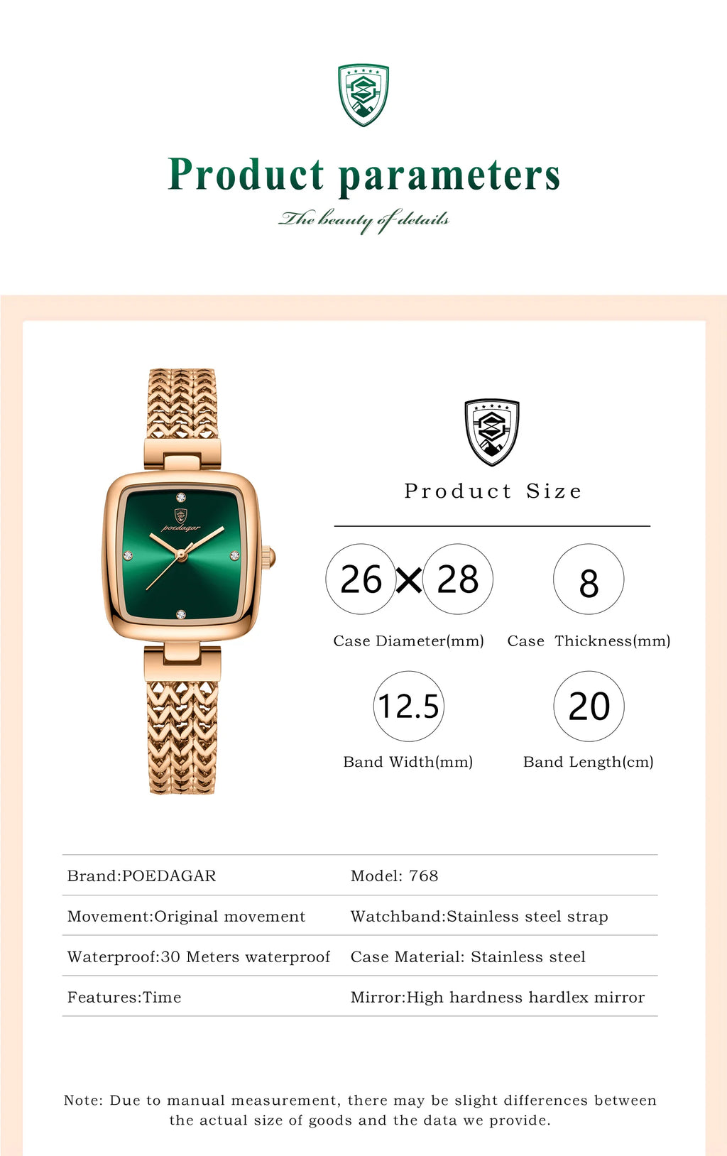 POEDAGAR Hot Sell Luxury Reloj 2024 New Square Watch for Woman Waterproof Stainless Steel Ladies Quartz Watch Women Watches 768