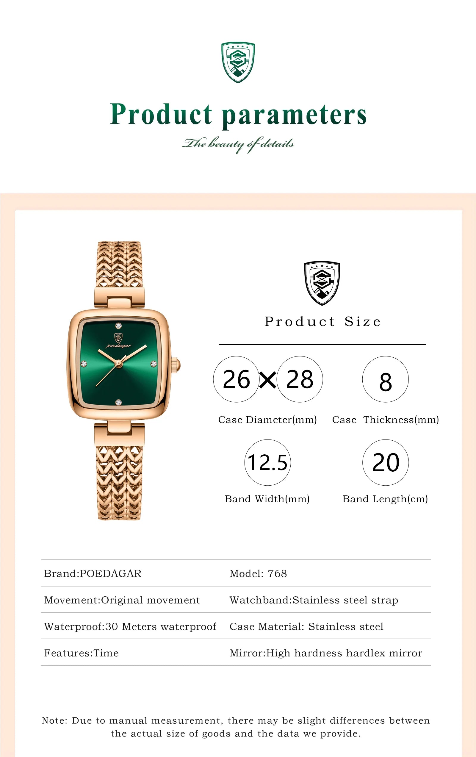 POEDAGAR Hot Sell Luxury Reloj 2024 New Square Watch for Woman Waterproof Stainless Steel Ladies Quartz Watch Women Watches 768