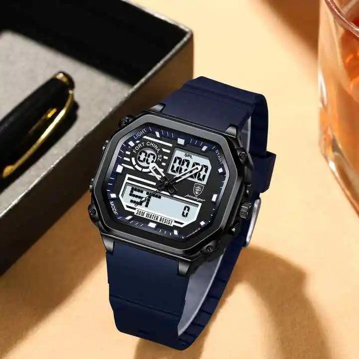 POEDAGAR 993 New Men's Quartz Watch Multi Functional Sports Waterproof Dual Display LED Night Light Leisure Electronic Watches