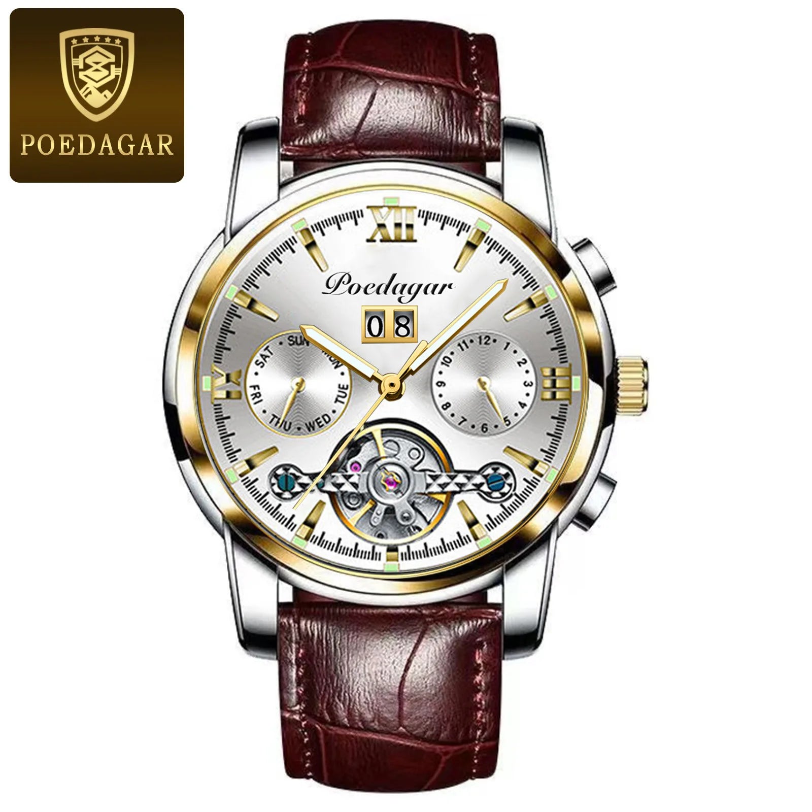 POEDAGAR Automatic Watch Men 8051 Relogio Masculino Classics Tourbillon Mechanical Watches Waterproof Luminous Man Wristwatches