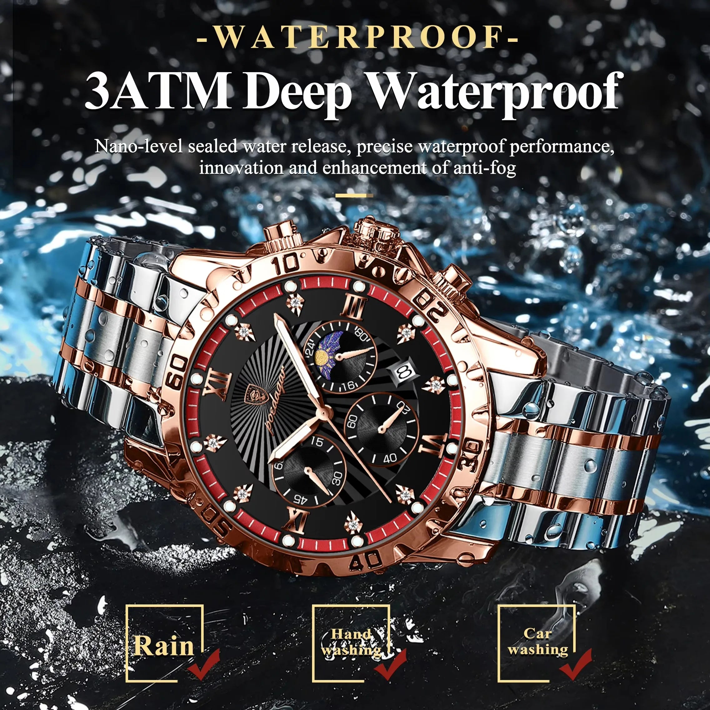 POEDAGAR Luxury Watch for Men Waterproof Luminous Chronograph Date Man Wrist Watch Stainless Steel Quartz Men's Watches 965