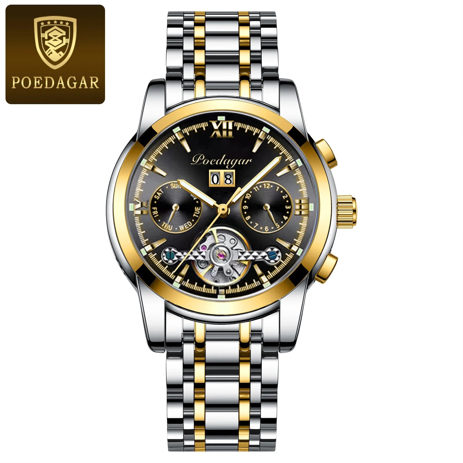 POEDAGAR Automatic Watch Men 8051 Relogio Masculino Classics Tourbillon Mechanical Watches Waterproof Luminous Man Wristwatches