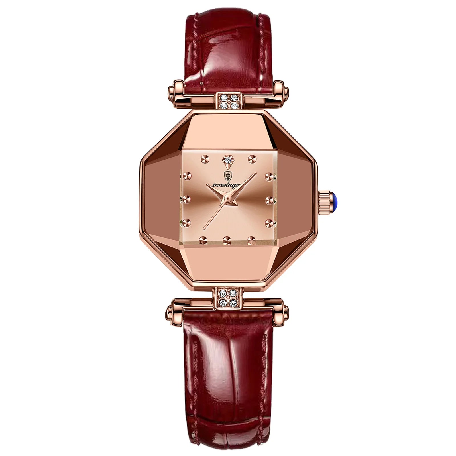 POEDAGAR 368 Red Small Quartz Watch for Women Hot Sale Fashion Leather Band Diamond Dial Square Wristwatch Luxury Female Watches