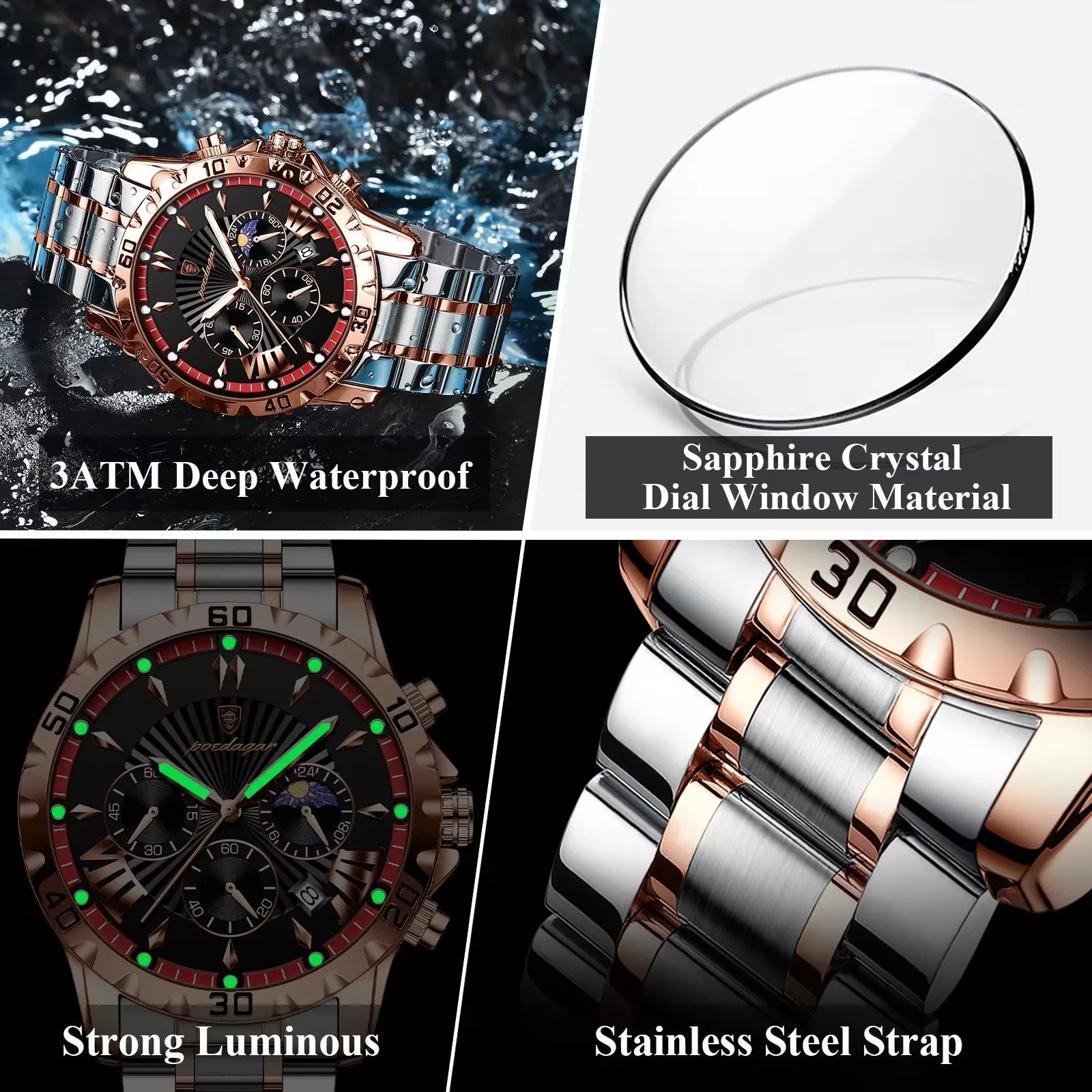POEDAGAR 968 New Luxury High Quality Watch for Man Waterproof Luminous Men Watch Stainless Steel Quartz Men's Watches