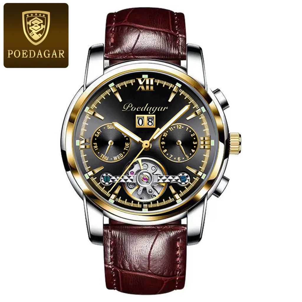 POEDAGAR Automatic Watch Men 8051 Relogio Masculino Classics Tourbillon Mechanical Watches Waterproof Luminous Man Wristwatches