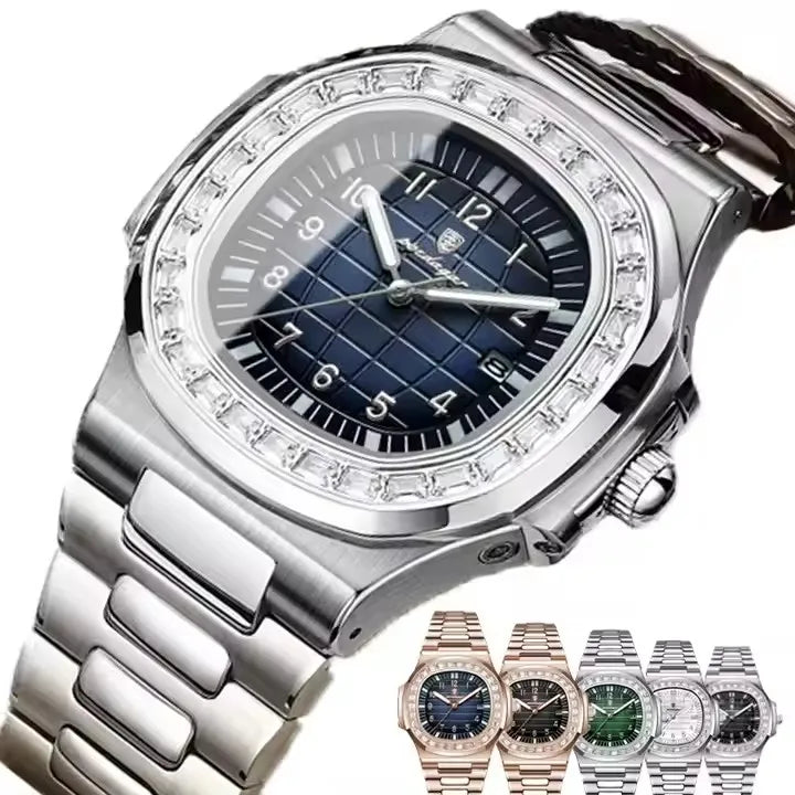 Top Brand Poedagar 925 Fashion Casual Rose Gold Square Men Quartz Watch Waterproof Luminous Date Stainless Steel Watch for Men
