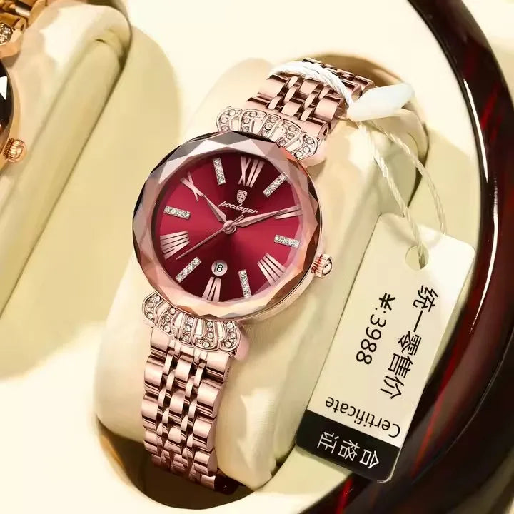 POEDAGAR Woman Watch 766 Luxury Quartz Wristwatch High Quality Diamond Bracelet Steel Ladies Watches Relogio Feminino