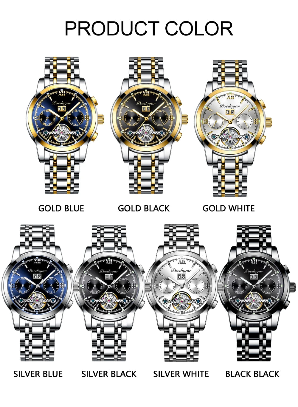 POEDAGAR Automatic Watch Men 8051 Relogio Masculino Classics Tourbillon Mechanical Watches Waterproof Luminous Man Wristwatches