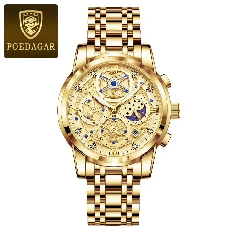 POEDAGAR 984 Top Brand Business Stainless Steel Belt Fashion Men's Watch 30M Deep Waterproof Auto Date Japan Quartz Male Watches