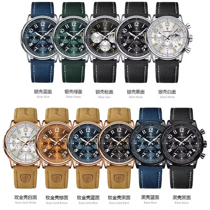 POEDAGAR 808 New Luxury Sports Men Watch Waterproof Luminous Chronograph Nylon Leather Date Man Wristwatch Quartz Men's Watches