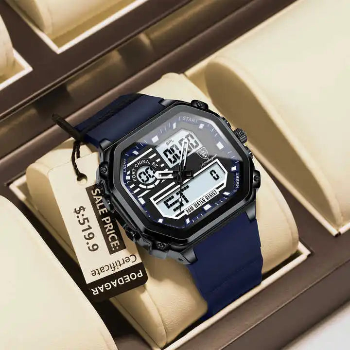 POEDAGAR 993 Sports Waterproof Dual Display LED New Men's Quartz Watch Multi Functional Night Light Leisure Electronic Watches