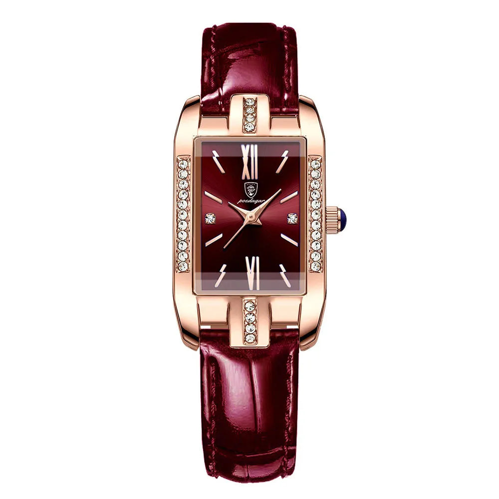 POEDAGAR 365 Woman Diamond Watch Luxury Rose Gold Rectangle Waterproof Quartz Women Watches Stainless Steel Bracelet Clock Girl