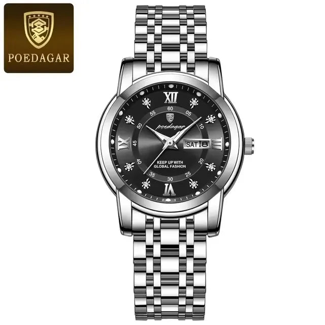 POEDAGAR 769 Women Wristwatch Luxury Quartz Ladies Watch Waterproof Stainless Steel Luminous Date Week Women's Watches Clock
