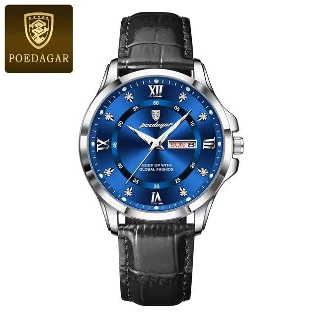 POEDAGAR 855 Watches Men Brown Genuine Leather Quartz Movement New Arrival Waterproof Luminous Casual Business Luxury Wristwatch