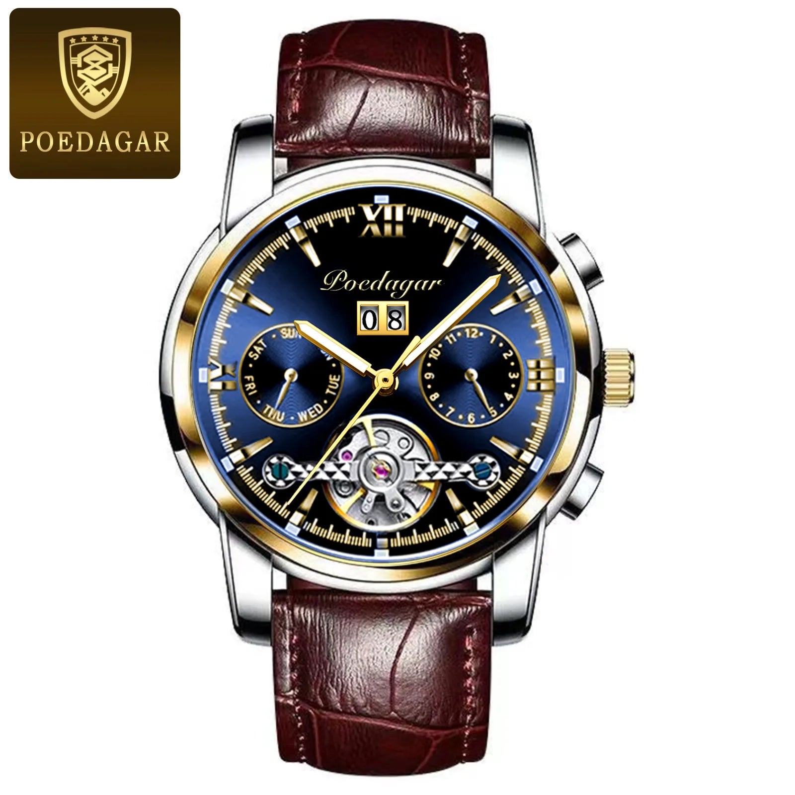 POEDAGAR Automatic Watch Men 8051 Relogio Masculino Classics Tourbillon Mechanical Watches Waterproof Luminous Man Wristwatches