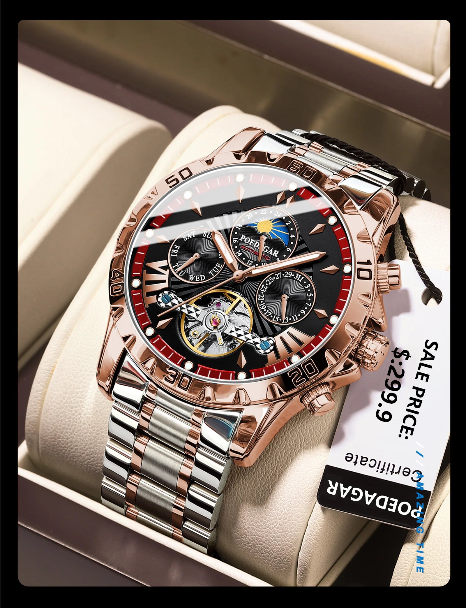 Quartz Watch POEDAGAR Luxury Automatic Mechanical Watch Stainless Steel Men's Watches Waterproof Luminous Date Men Wristwatch