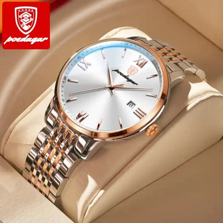 POEDAGAR 826 Top Luxury Men Quartz Watch Stainless Steel Waterproof Luminous Calendar Sport Wrist Watch Relogio Masculino