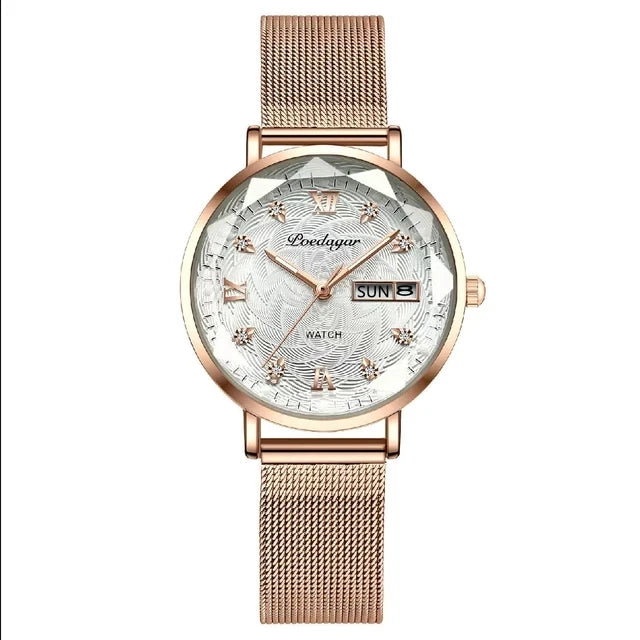 POEDAGAR 3012 Waterproof Watch Women New Luxury Bracelet Simple Rose Gold Stainless Steel Wristwatch Luminous Watches for Lady