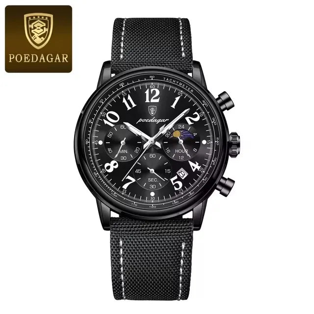 POEDAGAR 808 New Luxury Sports Men Watch Waterproof Luminous Chronograph Nylon Leather Date Man Wristwatch Quartz Men's Watches