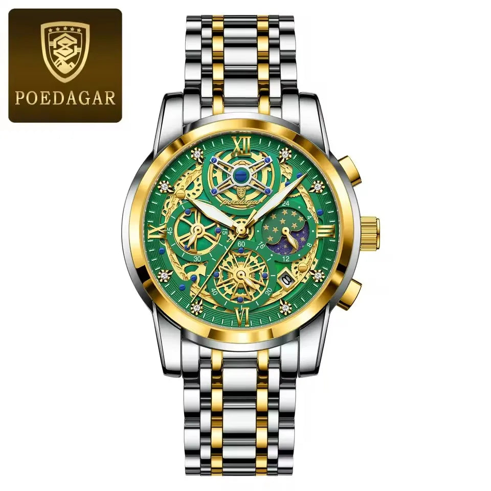 POEDAGAR 984 Top Brand Business Stainless Steel Belt Fashion Men's Watch 30M Deep Waterproof Auto Date Japan Quartz Male Watches