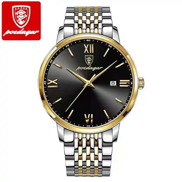 POEDAGAR 826 Top Luxury Men Quartz Watch Stainless Steel Waterproof Luminous Calendar Sport Wrist Watch Relogio Masculino