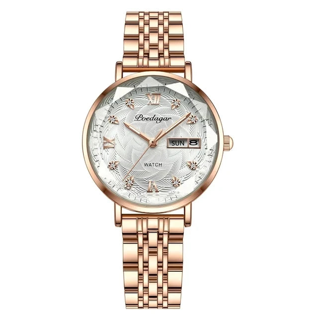 POEDAGAR 3012 Waterproof Watch Women New Luxury Bracelet Simple Rose Gold Stainless Steel Wristwatch Luminous Watches for Lady