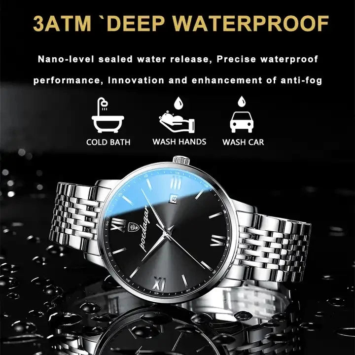 POEDAGAR 826 Top Luxury Men Quartz Watch Stainless Steel Waterproof Luminous Calendar Sport Wrist Watch Relogio Masculino